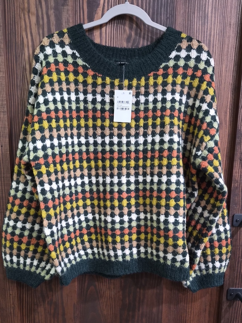 Blu Pepper Forest Green Multi-Color Check Crew Neck Sweater